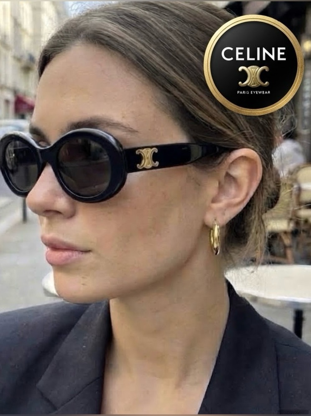 CELINE Paris Triomphe Black/
Gold Sunglasses NIB Full Set
Wristlet storage Case